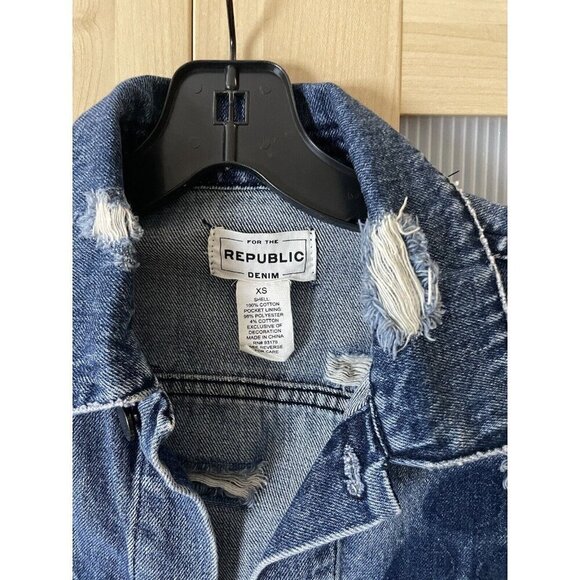 For the Republic Jean Jacket Distressed Denim Embroidered Size XS Unisex - Picture 2 of 10